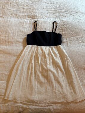 Empire Black and Cream Spaghetti Strap Mini Dress LINED. Versatile, classic